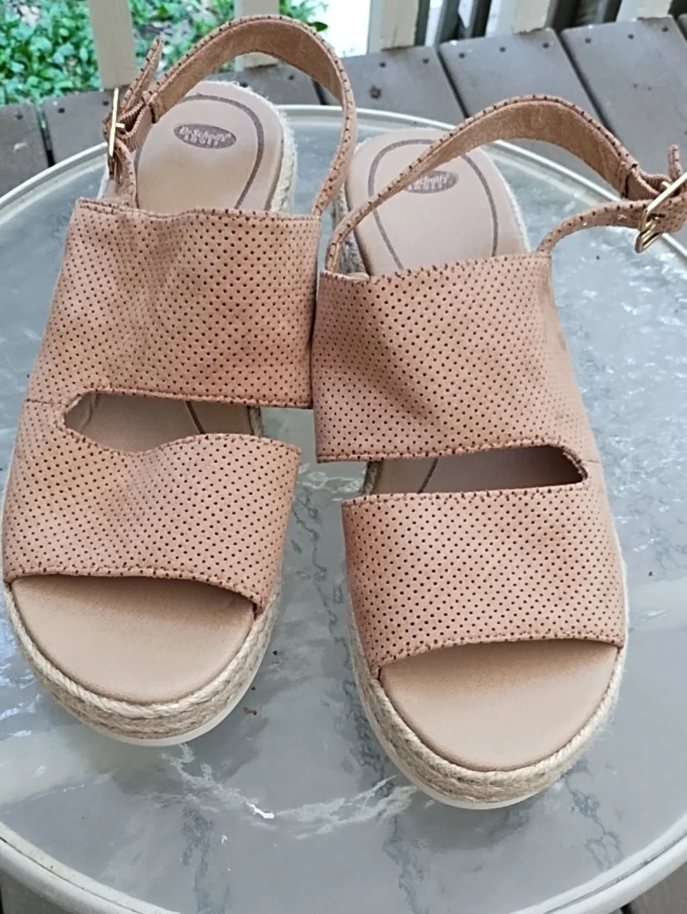 Dr Scholls Perforated Slingback Espadrille Sandals — Tan